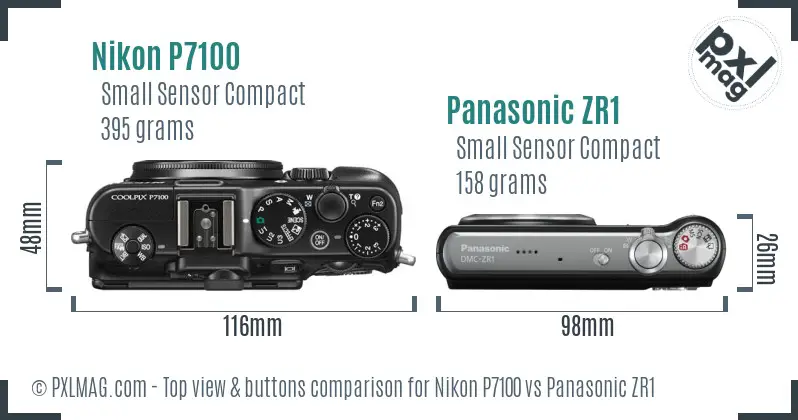 Nikon P7100 vs Panasonic ZR1 top view buttons comparison Nikon P7100 vs Panasonic ZR1 top view buttons comparison
