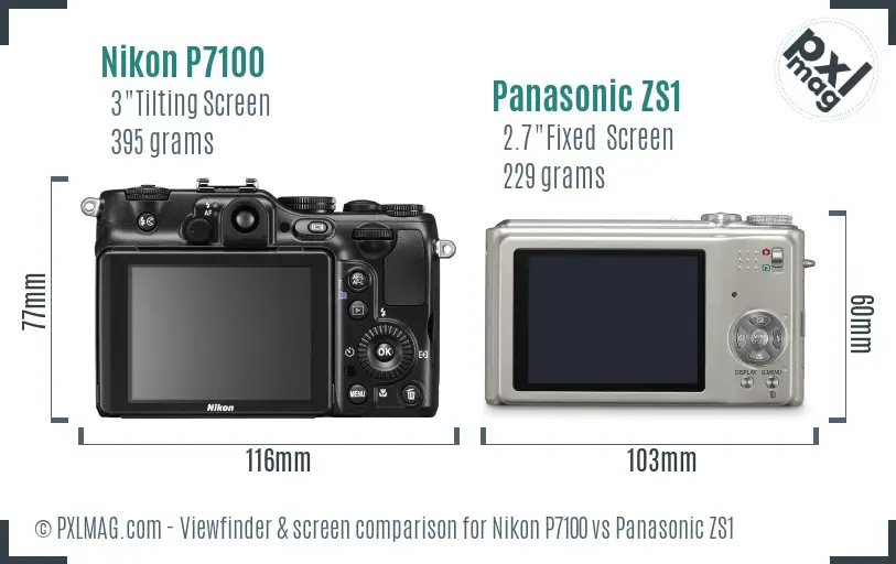 Nikon P7100 vs Panasonic ZS1 Screen and Viewfinder comparison