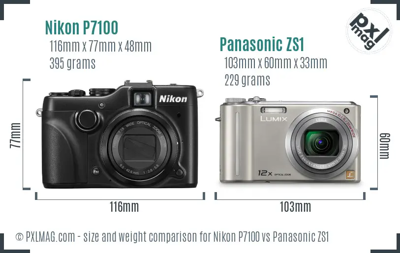 Nikon P7100 vs Panasonic ZS1 size comparison