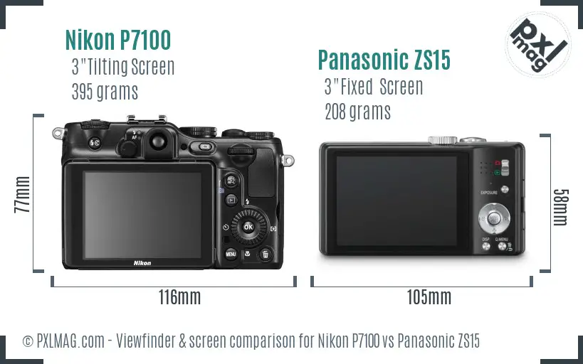 Nikon P7100 vs Panasonic ZS15 Screen and Viewfinder comparison