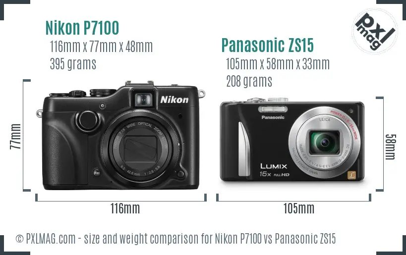 Nikon P7100 vs Panasonic ZS15 size comparison