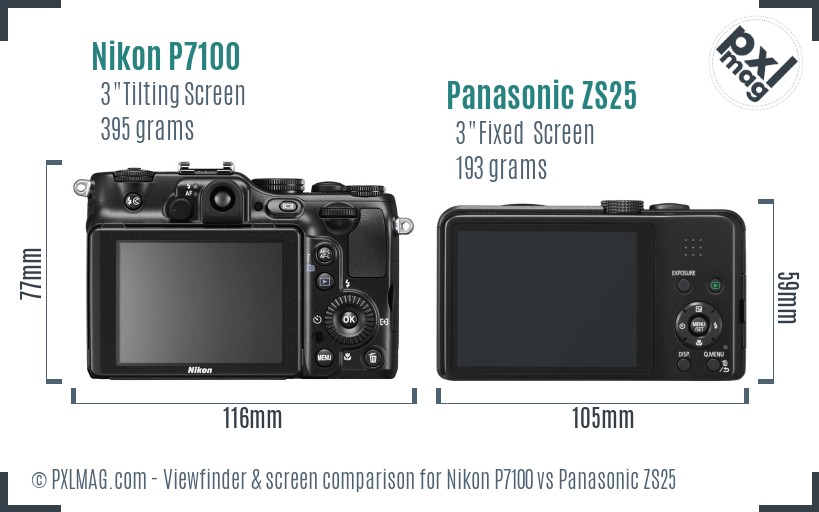 Nikon P7100 vs Panasonic ZS25 Screen and Viewfinder comparison