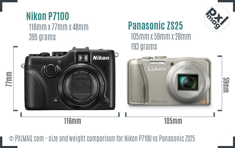 Nikon P7100 vs Panasonic ZS25 size comparison Nikon P7100 vs Panasonic ZS25 size comparison