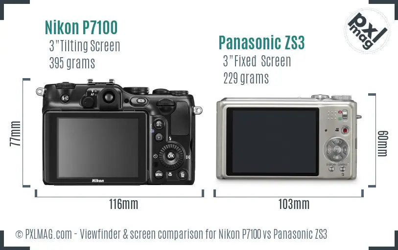 Nikon P7100 vs Panasonic ZS3 Screen and Viewfinder comparison