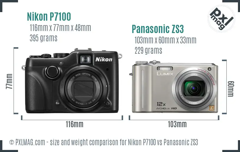 Nikon P7100 vs Panasonic ZS3 size comparison