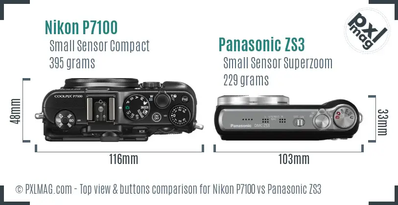 Nikon P7100 vs Panasonic ZS3 top view buttons comparison