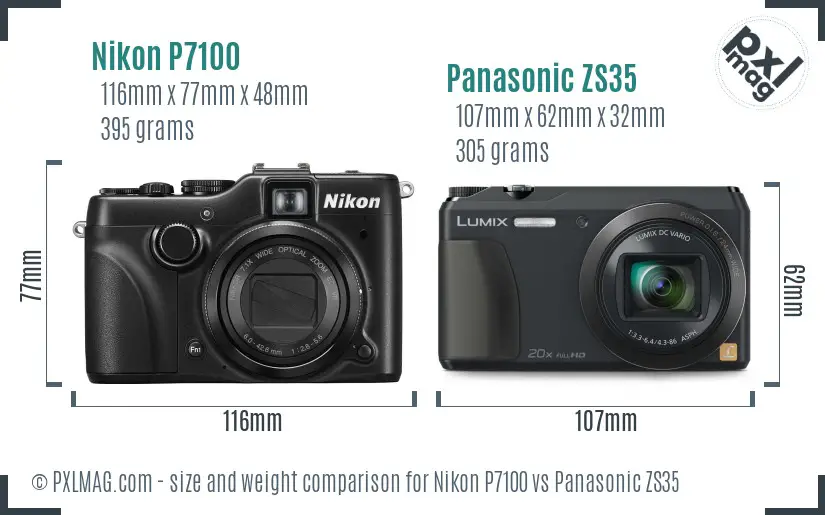 Nikon P7100 vs Panasonic ZS35 size comparison