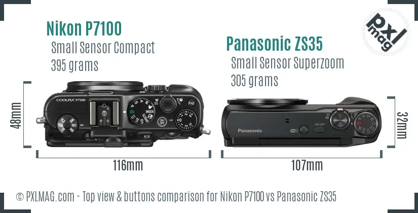 Nikon P7100 vs Panasonic ZS35 top view buttons comparison