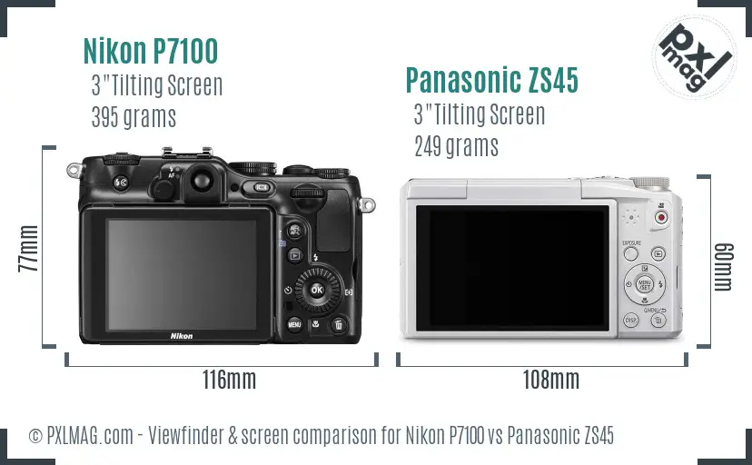 Nikon P7100 vs Panasonic ZS45 Screen and Viewfinder comparison