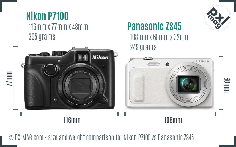 Nikon P7100 vs Panasonic ZS45 size comparison