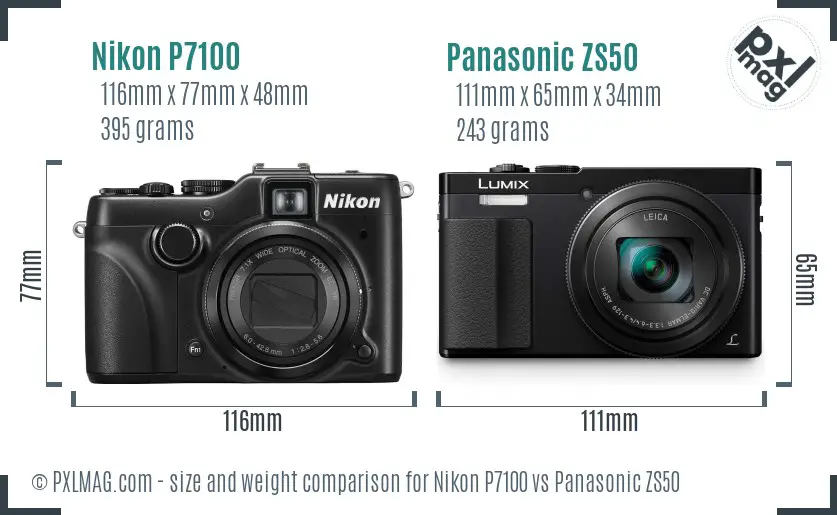 Nikon P7100 vs Panasonic ZS50 size comparison
