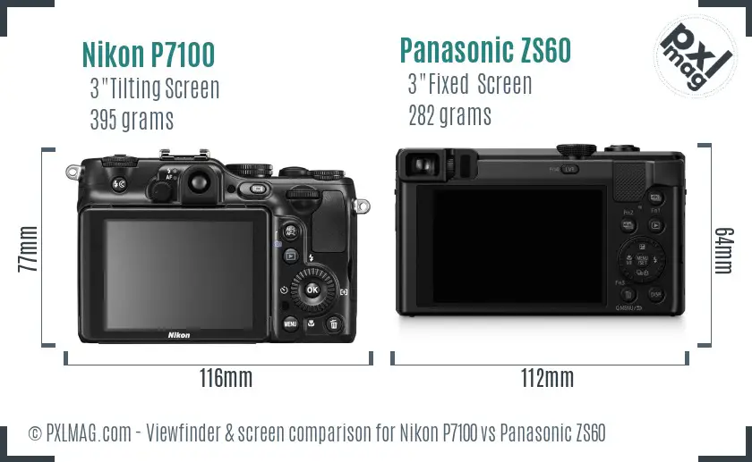 Nikon P7100 vs Panasonic ZS60 Screen and Viewfinder comparison