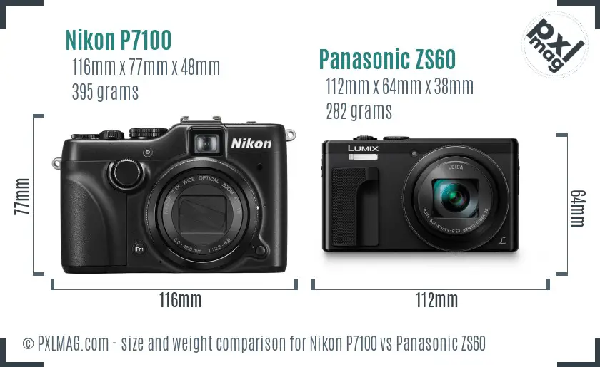 Nikon P7100 vs Panasonic ZS60 size comparison