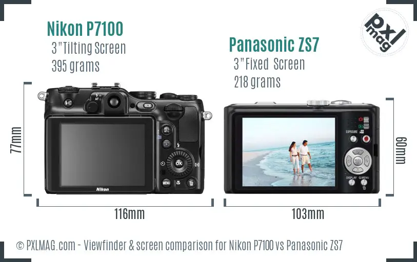 Nikon P7100 vs Panasonic ZS7 Screen and Viewfinder comparison