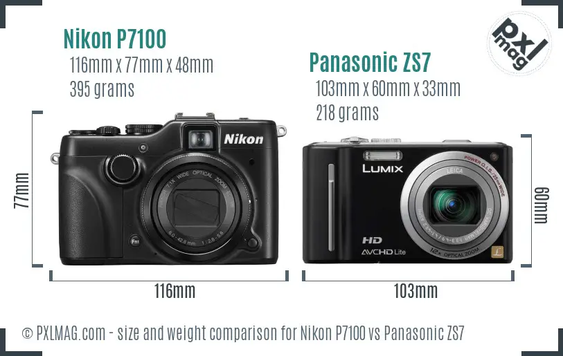 Nikon P7100 vs Panasonic ZS7 size comparison