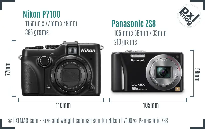 Nikon P7100 vs Panasonic ZS8 size comparison