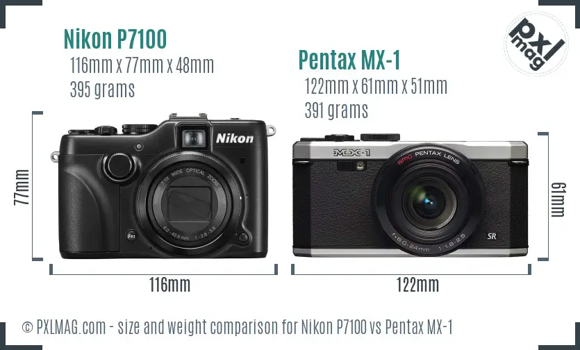 Nikon P7100 vs Pentax MX-1 size comparison