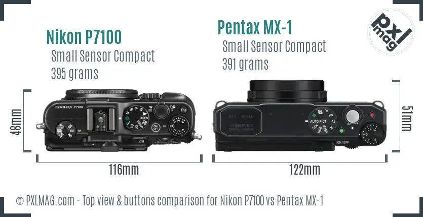 Nikon P7100 vs Pentax MX-1 top view buttons comparison
