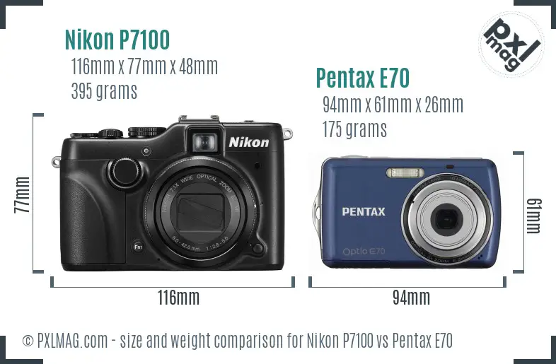 Nikon P7100 vs Pentax E70 size comparison Nikon P7100 vs Pentax E70 size comparison