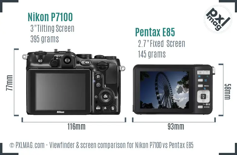 Nikon P7100 vs Pentax E85 Screen and Viewfinder comparison