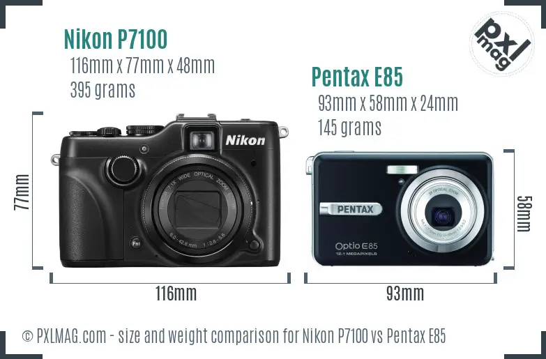 Nikon P7100 vs Pentax E85 size comparison