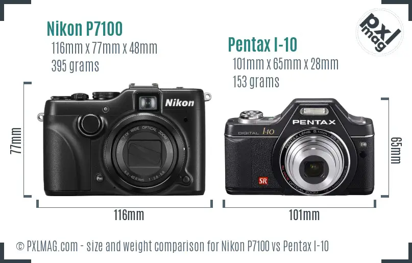 Nikon P7100 vs Pentax I-10 size comparison