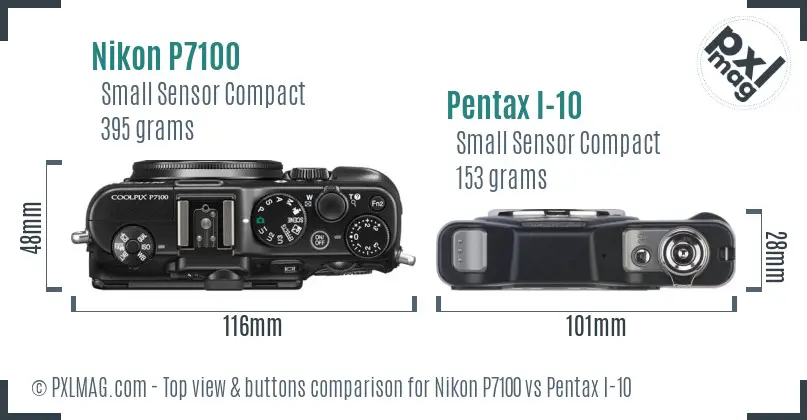 Nikon P7100 vs Pentax I-10 top view buttons comparison