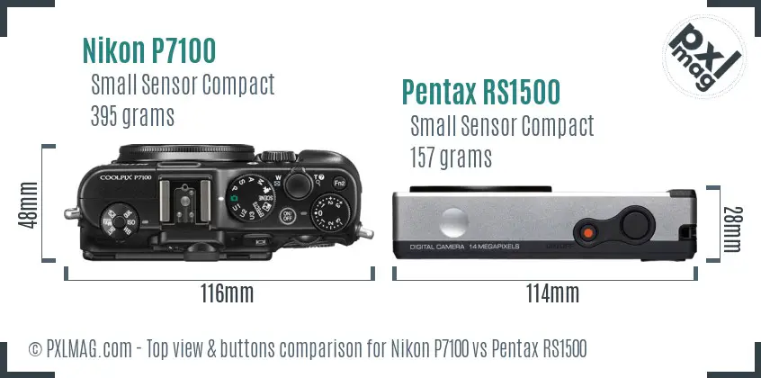 Nikon P7100 vs Pentax RS1500 top view buttons comparison