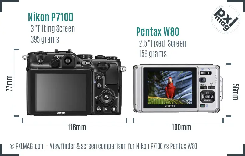 Nikon P7100 vs Pentax W80 Screen and Viewfinder comparison Nikon P7100 vs Pentax W80 Screen and Viewfinder comparison