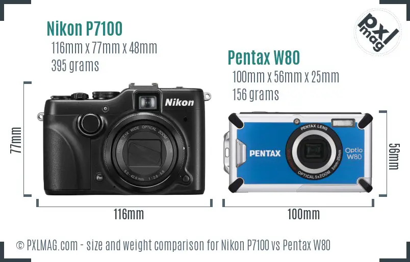 Nikon P7100 vs Pentax W80 size comparison Nikon P7100 vs Pentax W80 size comparison