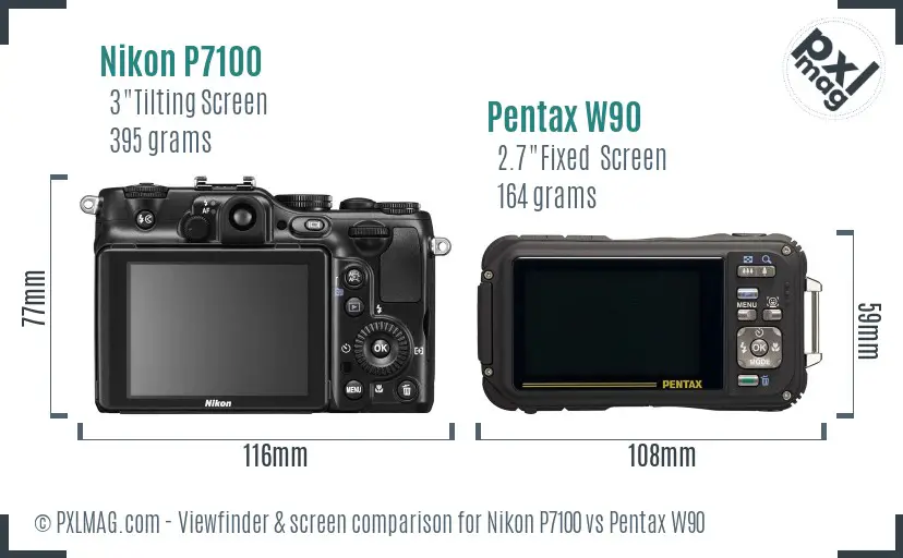 Nikon P7100 vs Pentax W90 Screen and Viewfinder comparison