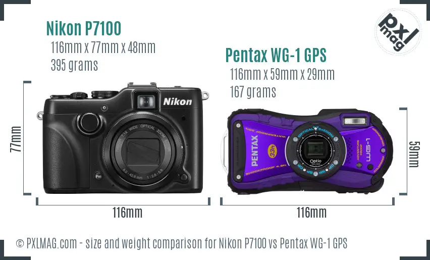 Nikon P7100 vs Pentax WG-1 GPS size comparison