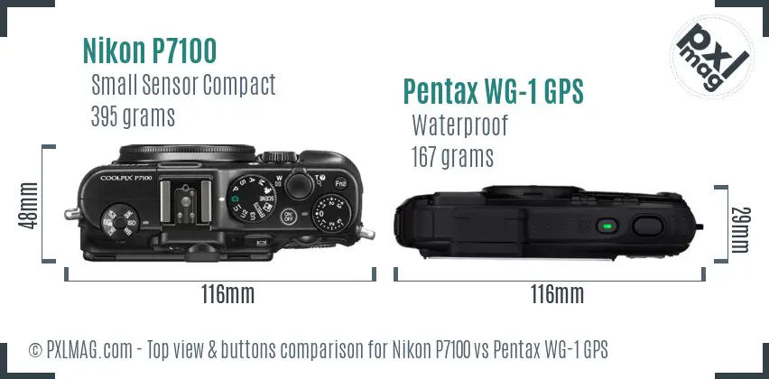 Nikon P7100 vs Pentax WG-1 GPS top view buttons comparison
