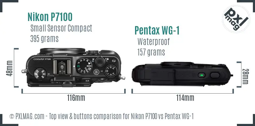 Nikon P7100 vs Pentax WG-1 top view buttons comparison