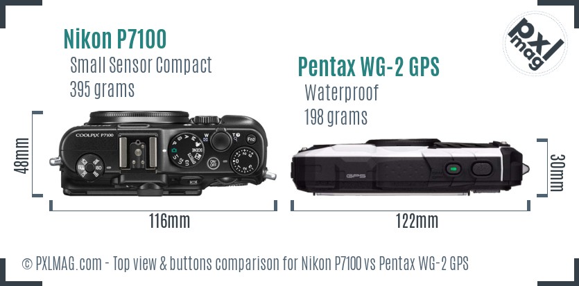 Nikon P7100 vs Pentax WG-2 GPS top view buttons comparison