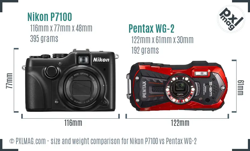 Nikon P7100 vs Pentax WG-2 size comparison