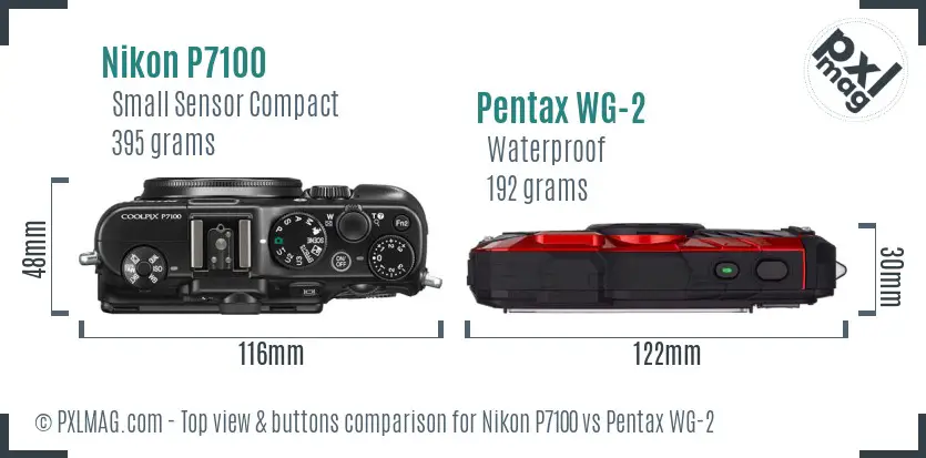 Nikon P7100 vs Pentax WG-2 top view buttons comparison