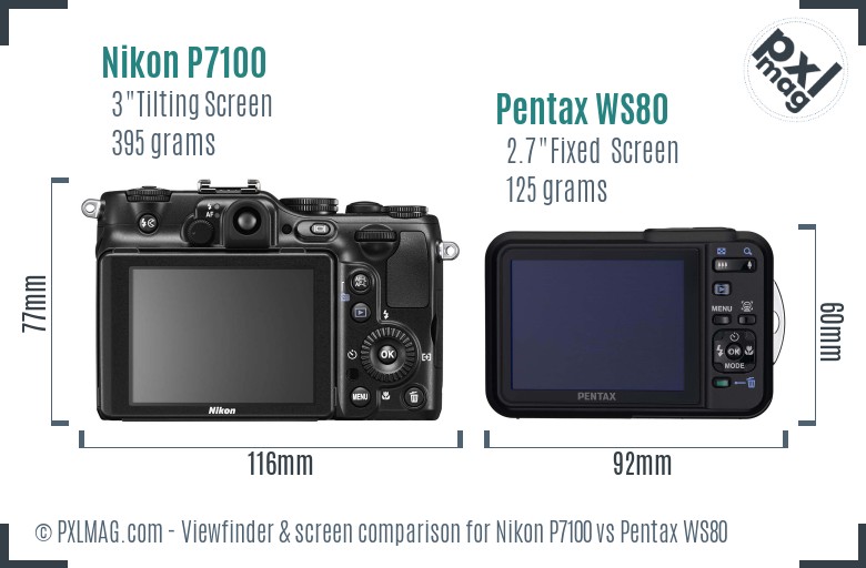 Nikon P7100 vs Pentax WS80 Screen and Viewfinder comparison