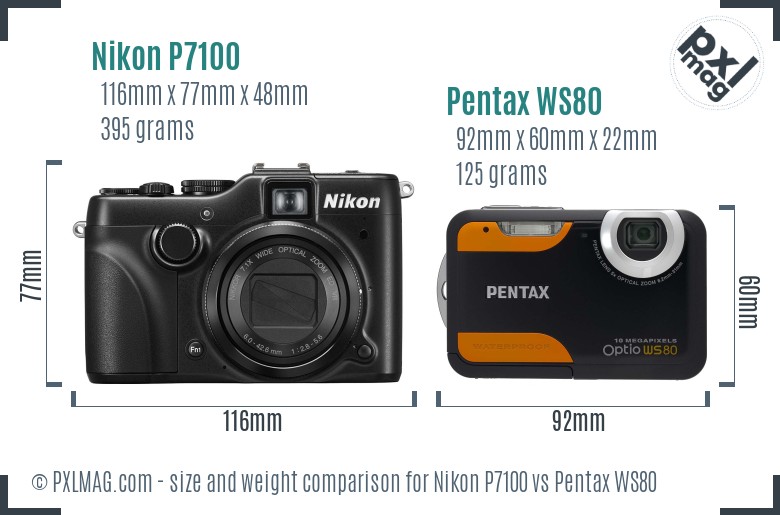 Nikon P7100 vs Pentax WS80 size comparison