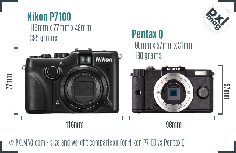 Nikon P7100 vs Pentax Q size comparison
