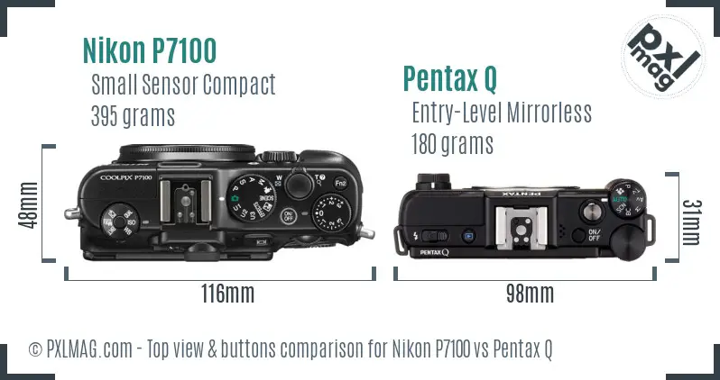 Nikon P7100 vs Pentax Q top view buttons comparison