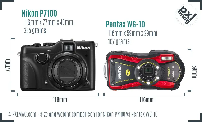 Nikon P7100 vs Pentax WG-10 size comparison