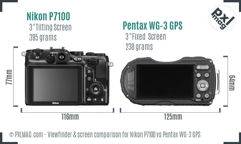 Nikon P7100 vs Pentax WG-3 GPS Screen and Viewfinder comparison