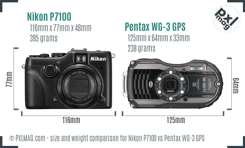 Nikon P7100 vs Pentax WG-3 GPS size comparison