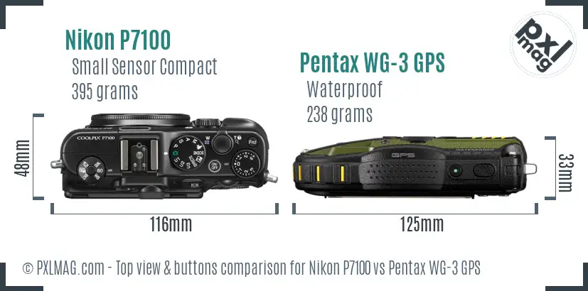 Nikon P7100 vs Pentax WG-3 GPS top view buttons comparison