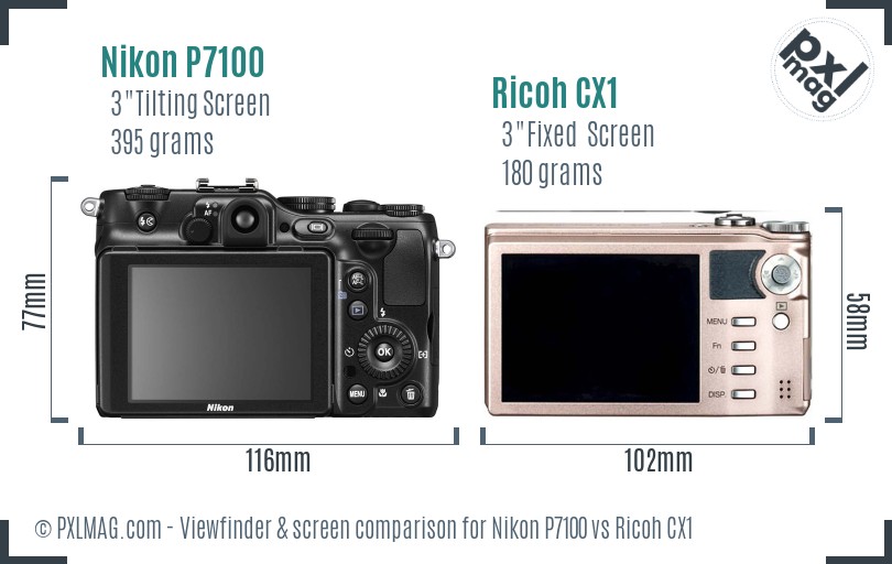 Nikon P7100 vs Ricoh CX1 Screen and Viewfinder comparison