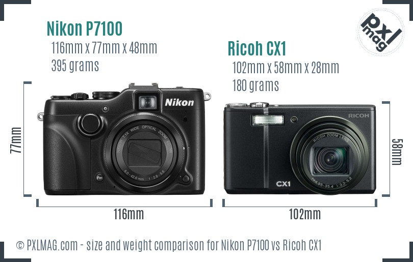 Nikon P7100 vs Ricoh CX1 size comparison