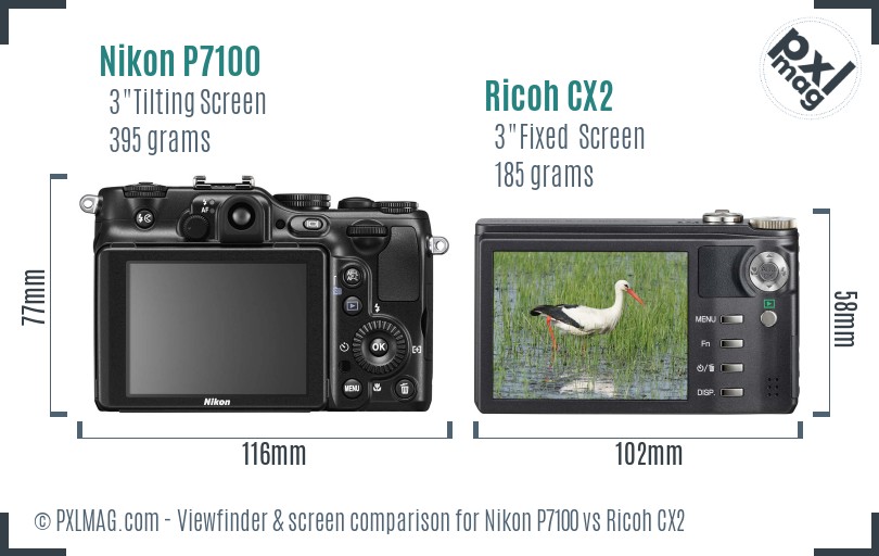 Nikon P7100 vs Ricoh CX2 Screen and Viewfinder comparison