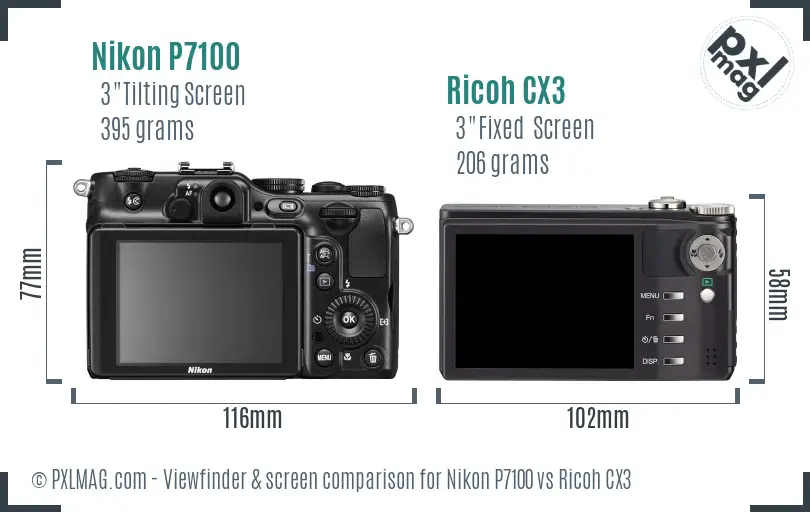 Nikon P7100 vs Ricoh CX3 Screen and Viewfinder comparison Nikon P7100 vs Ricoh CX3 Screen and Viewfinder comparison