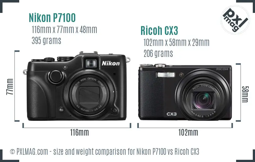 Nikon P7100 vs Ricoh CX3 size comparison Nikon P7100 vs Ricoh CX3 size comparison